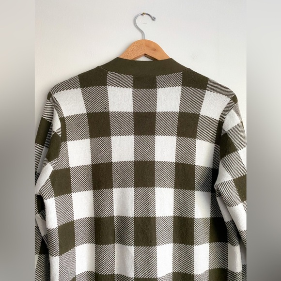 Anthropologie Sita Murt Olive Green White Checker Long Sweater Cardigan Oversize - Picture 9 of 12
